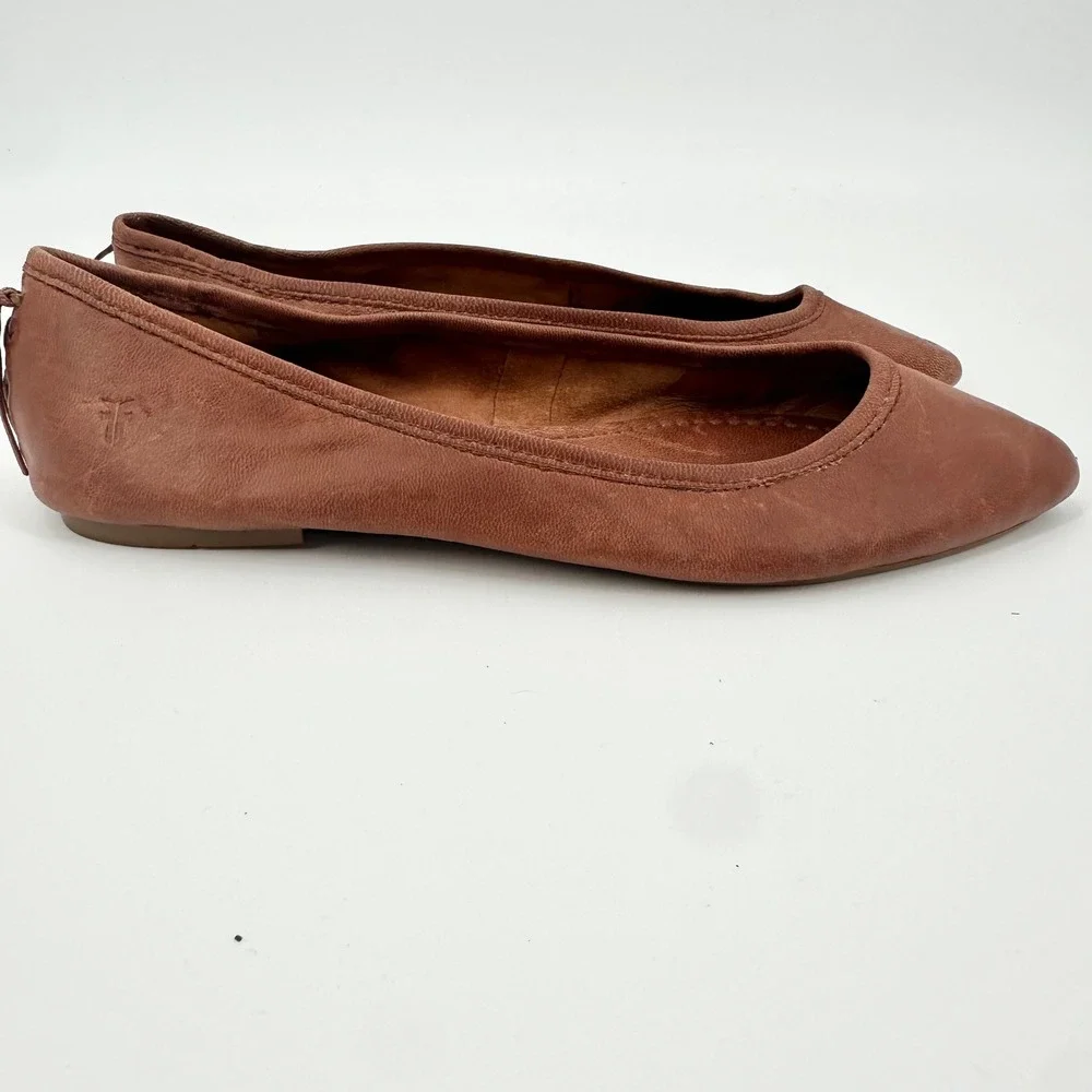 Frye Regina Pointed Toe Ballet Flats Cognac Brown Leather Womens 8.5